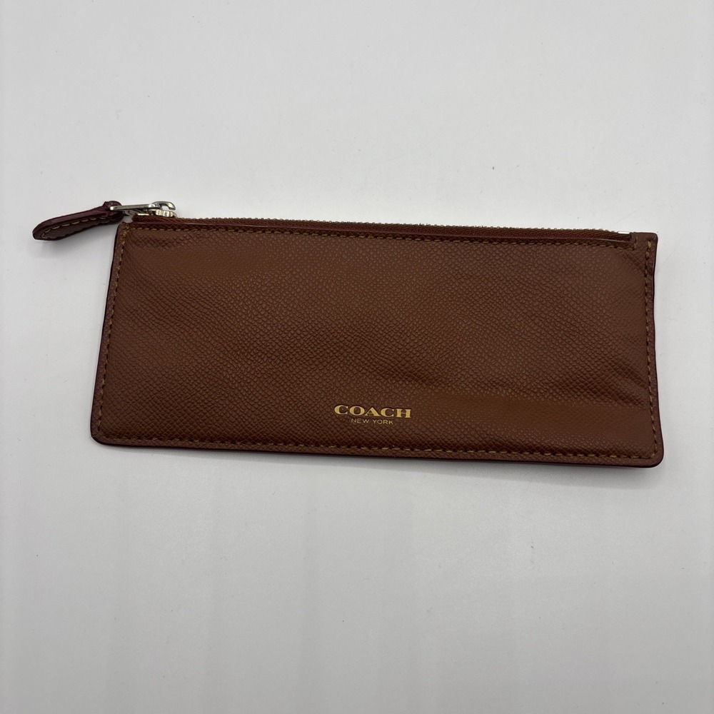 Coach Leather Zipper Pouch Bag Slim Clutch Organizer